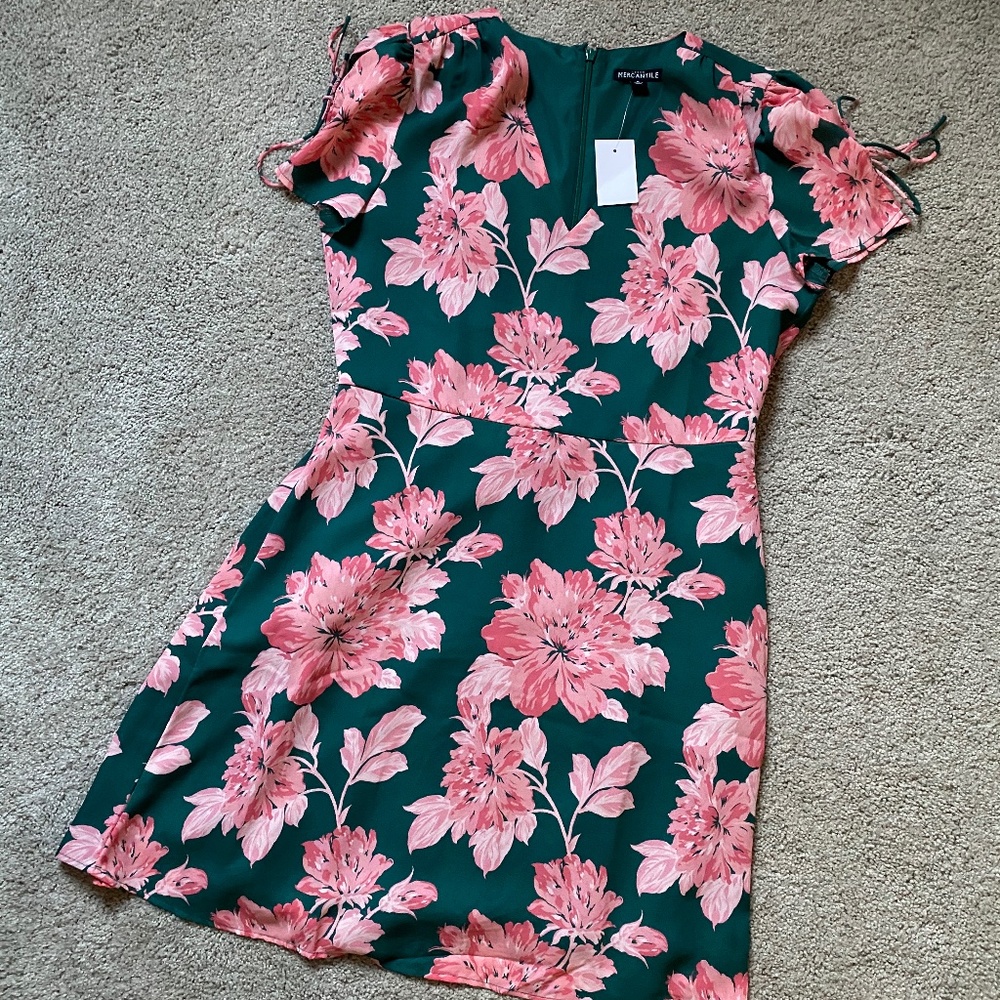 J. Crew Green and Pink Floral Midi Dress
